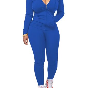 PINSV Women Two Piece Outfits Workout Sets Bodycon Tracksuit Long Sleeve Zip Up Hoodie Jacket Jogger Matching Sweat Pants Set