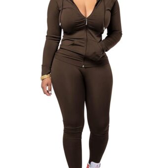 PINSV Women Two Piece Outfits Workout Sets Bodycon Tracksuit Long Sleeve Zip Up Hoodie Jacket Jogger Matching Sweat Pants Set