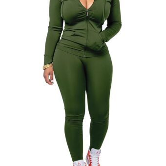 PINSV Women Two Piece Outfits Workout Sets Bodycon Tracksuit Long Sleeve Zip Up Hoodie Jacket Jogger Matching Sweat Pants Set