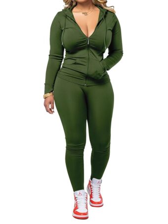 PINSV Women Two Piece Outfits Workout Sets Bodycon Tracksuit Long Sleeve Zip Up Hoodie Jacket Jogger Matching Sweat Pants Set