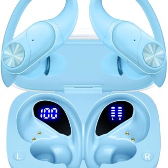 PocBuds Bluetooth Headphones Wireless Earbuds 80hrs Playtime Wireless Charging Case Digital Display Sports Ear Buds with Earhook Deep Bass IPX7 Waterproof Over-Ear Earphones for...