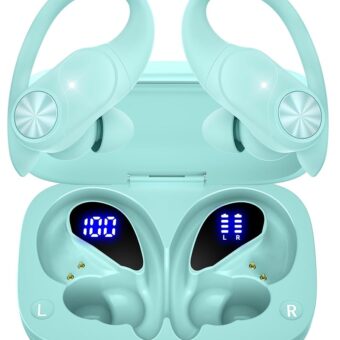 PocBuds Bluetooth Headphones Wireless Earbuds 80hrs Playtime Wireless Charging Case Digital Display Sport Ear buds with Earhook Deep Bass IPX7 Waterproof Over-Ear Earphones for...