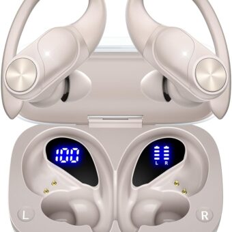 PocBuds Bluetooth Headphones Wireless Earbuds 80hrs Playtime Wireless Charging Case Digital Display Sport Ear buds with Earhook Deep Bass IPX7 Waterproof Over-Ear Earphones for...