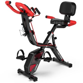 pooboo Folding Exercise Bike, Foldable Fitness Stationary Bike Machine, Upright Indoor Cycling Bike, Magnetic X-Bike with 8-Level Adjustable Resistance, Bottle Holder & Back...