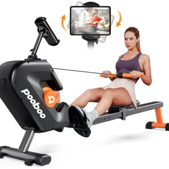 pooboo rowing machine, Max 350 LBS Magnetic Rower with LCD Monitor, Tablet Holder, Upgraded Rowing machines for home use
