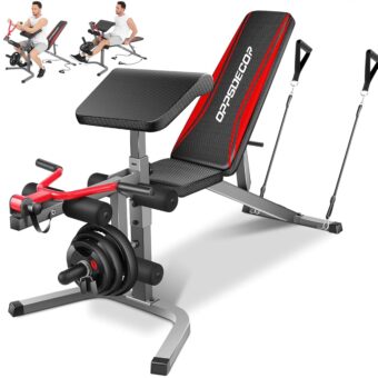 Professional Weight Bench with Leg Extension & Leg Curl & Preacher Curl, Heavy-Duty Adjustable Weight Bench Press Set Incline Decline Flat Workout Bench Full Body Strength...