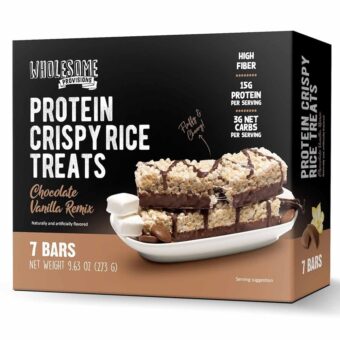 Protein Crispy Rice Treats, 15g Protein, 3g-7g Net Carbs, Low Carb, Fluffy, Soft, Chewy, Gluten Free, High Fiber, Keto-Friendly, No Aftertaste (Chocolate Vanilla Remix, 1 Pack)