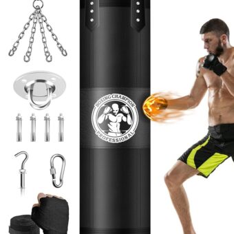 Punching Bag for Adults, 4FT PU Heavy Boxing Bags with Chain Ceiling Hook, Hanging Boxing Bag for Kickboxing Muay Thai Karate Judo Taekwondo Home Gym Training, Unfilled