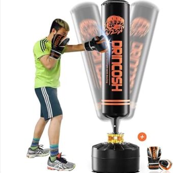 Punching Bag with Stand Adult, 70" Boxing Bag with Gloves, Free Standing Heavy Bag with 12 Suction Cup Base for Adult, Standing Kickboxing Bag for Home Office Gym