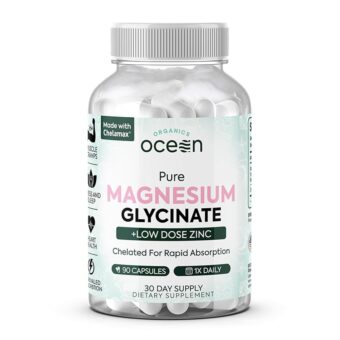 Pure Magnesium Glycinate with Zinc - Maximum Strength Chelated Magnesium Supplement for Women and Men for Muscle Cramps and Sleep Support - 90 Capsules