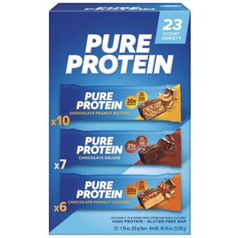 Pure Protein Bars, Nutrient Rich Snacks with High Protein for Energy Support, Minimal Sugar, Gluten-Free, Variety Pack (In NEYUM Packaging) (23 Pack)