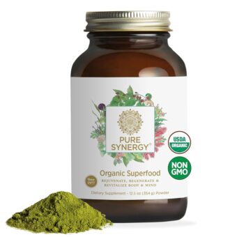 PURE SYNERGY Organic Superfood Powder | Organic Green Superfood Powder | Whole Food Supplement with Organic Greens, Spirulina and Mushrooms | For Energy, Healthy Aging, and...