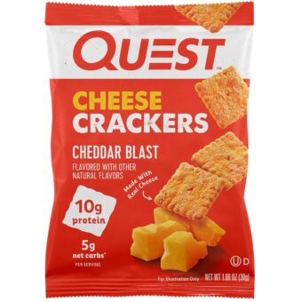 Quest Nutrition Cheese Crackers, Cheddar Blast, 10g Protein, 5g Net Carbs, 1g Sugar, Made with Real Cheese, 12 Packs (1.06 oz bags)