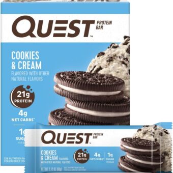 Quest Nutrition Cookies & Cream Protein Bars, 21g Protein, 4g Net Carbs, 1g Sugar, Gluten Free, Keto Friendly, 4 Count
