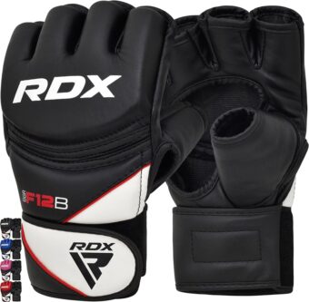 RDX MMA Gloves Grappling Sparring, Maya Hide Leather, Boxing Gloves Men Women Muay Thai Martial Arts Training, Half Finger Adjustable Mitts Wrist Support Kickboxing Cage...