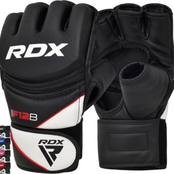 RDX MMA Gloves Grappling Sparring, Maya Hide Leather, Boxing Gloves Men Women Muay Thai Martial Arts Training, Half Finger Adjustable Mitts Wrist Support Kickboxing Cage...