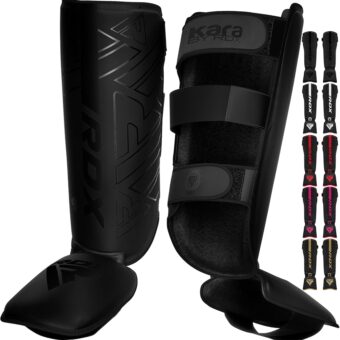 RDX Shin Guards for Kickboxing, Muay Thai and Training Pads, Maya Hide Leather Kara Instep Foam Protection, Leg Foot Protector for Martial Arts, Sparring, BJJ and Boxing Gear