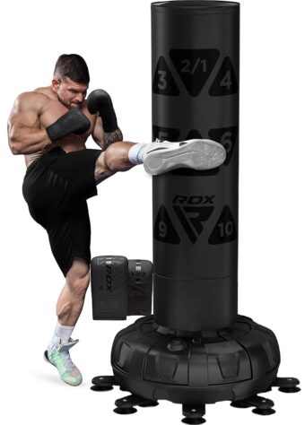 RDX XXL 330LBS Target Freestanding Punching Bag with Cover & Gloves – 72” Adult Heavy Pedestal Punch Bag Set - 17 Suction Cup 8 Extended Legs Stand Base - Kick Boxing MMA Muay...