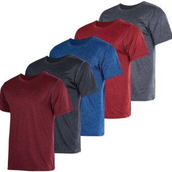 Real Essentials 5 Pack: Men’s Short Sleeve Dry Fit Active Crew Neck T Shirt - Athletic Running Gym Workout Tee Tops