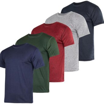 Real Essentials 5 Pack: Men’s Short Sleeve Dry Fit Active Crew Neck T Shirt - Athletic Running Gym Workout Tee Tops