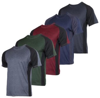 Real Essentials 5 Pack: Men’s Short Sleeve Dry Fit Active Crew Neck T Shirt - Athletic Running Gym Workout Tee Tops