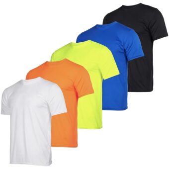 Real Essentials 5 Pack: Men’s Short Sleeve Dry Fit Active Crew Neck T Shirt - Athletic Running Gym Workout Tee Tops