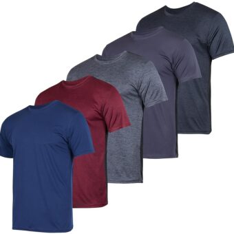 Real Essentials 5 Pack: Men’s Short Sleeve Dry Fit Active Crew Neck T Shirt - Athletic Running Gym Workout Tee Tops