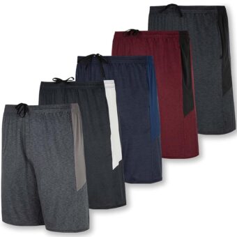 Real Essentials 5 Pack: Men's Dry-Fit Sweat Resistant Active Athletic Performance Shorts