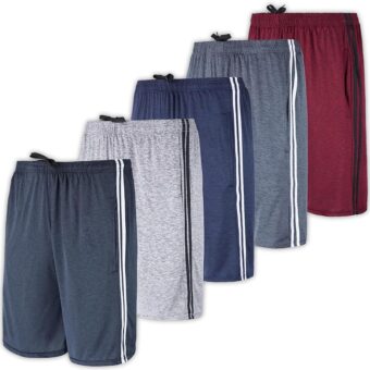 Real Essentials 5 Pack: Men's Dry-Fit Sweat Resistant Active Athletic Performance Shorts
