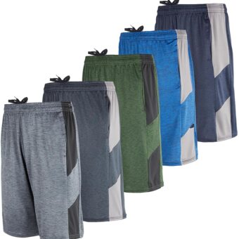 Real Essentials 5 Pack: Men's Dry-Fit Sweat Resistant Active Athletic Performance Shorts