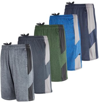Real Essentials 5 Pack: Men's Dry-Fit Sweat Resistant Active Athletic Performance Shorts