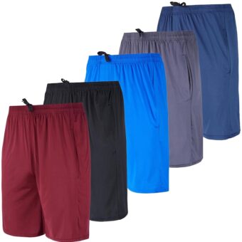 Real Essentials 5 Pack: Men's Dry-Fit Sweat Resistant Active Athletic Performance Shorts