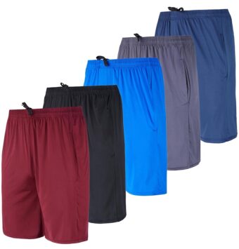 Real Essentials 5 Pack: Men's Dry-Fit Sweat Resistant Active Athletic Performance Shorts
