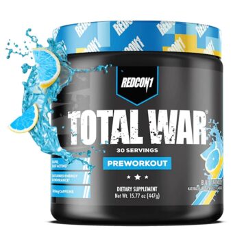 REDCON1 Total War Pre Workout Powder, Blue Lemonade - Beta Alanine + Citrulline Malate Keto Friendly Preworkout for Men & Women with 320mg of Caffeine - Fast Acting (30 Servings)