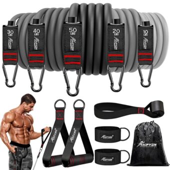 Resistance Bands, Exercise Bands with Handles, Fitness Bands, Workout Bands with Door Anchor and Ankle Straps, for Heavy Resistance Training, Physical Therapy, Shape Body, Yoga,...