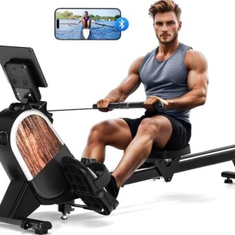 Rowing Machine, MOSUNY Magnetic Rowing Machines for Home 350 LB Weight Capacity, 16 Levels Resistance Row Machine with Dual Slide Rail, Bluetooth, App Compatible