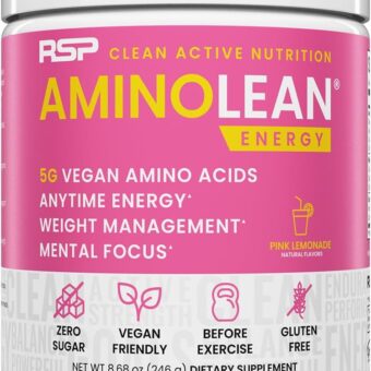 RSP NUTRITION AminoLean Pre Workout Powder, Amino Energy & Weight Management with Vegan BCAA Amino Acids, Natural Caffeine, Preworkout Boost for Men & Women, 30 Serv, Pink...