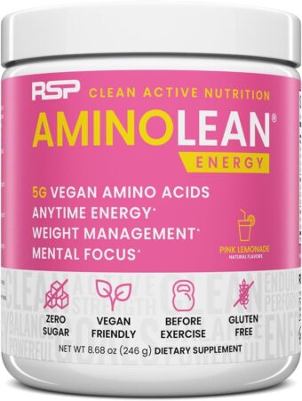 RSP NUTRITION AminoLean Pre Workout Powder, Amino Energy & Weight Management with Vegan BCAA Amino Acids, Natural Caffeine, Preworkout Boost for Men & Women, 30 Serv, Pink...