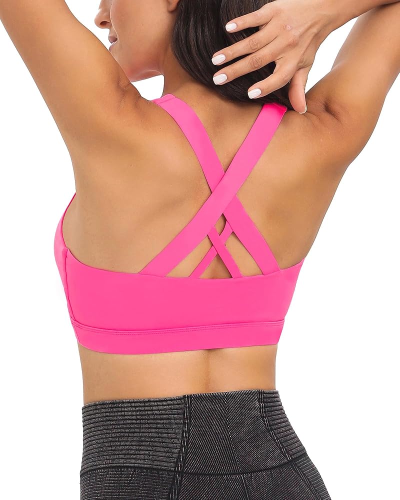 RUNNING GIRL Sports Bra for Women, Criss-Cross Back Padded Strappy Sports Bras Medium Support Yoga Bra with Removable Cups