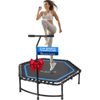 SereneLife 40"/48" Foldable Mini Trampoline - Compact Fitness Trampoline for Kids Adults, Exercise Bungee Rebounder with Adjustable Foam Handle, Indoor/Garden Workout Equipment,...