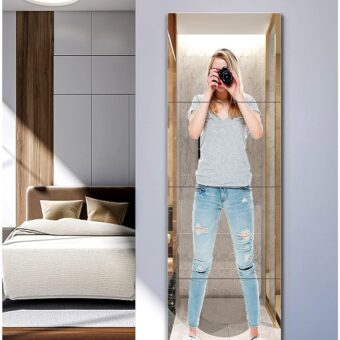 Shatterproof Full Length Mirror, Unbreakable Mirror for Wall, Full Body Mirror for Kids, Thick 0.1",4Pcs 12"x12", Made of Frameless Plexiglass Acrylic Plastic, Wall Mounted for...