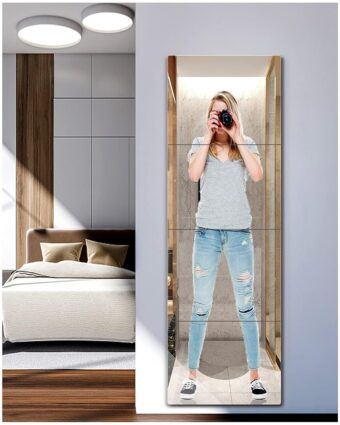Shatterproof Full Length Mirror, Unbreakable Mirror for Wall, Full Body Mirror for Kids, Thick 0.1",4Pcs 12"x12", Made of Frameless Plexiglass Acrylic Plastic, Wall Mounted for...