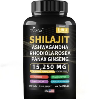 Shilajit Capsules | Pure Himalayan Organic 8-in-1 Supplement | 15250mg Shilajit with Ashwagandha 2000mg, Rhodiola Rosea 1000mg, Panax Ginseng 1500mg, Stinging Nettle 250mg |