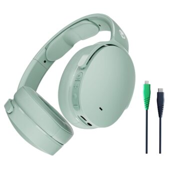 Skullcandy Hesh ANC Over-Ear Noise Cancelling Wireless Headphones with Charging Cable, 22 Hr Battery, Microphone, Works with iPhone Android and Bluetooth Devices - Preppy Sage
