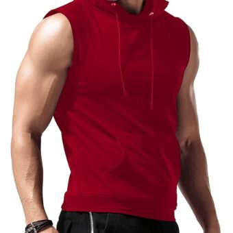 Sleeveless Hoodie Men Workout Hooded Tank Top Gym Muscle Shirts with Pocket