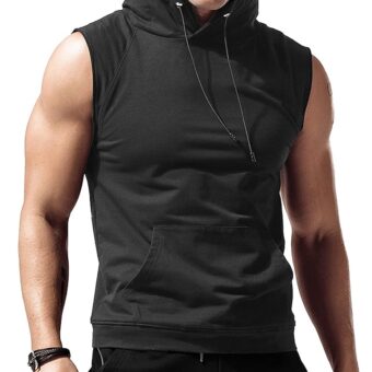 Sleeveless Hoodie Men Workout Hooded Tank Top Gym Muscle Shirts with Pocket
