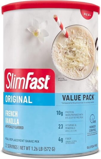 SlimFast Meal Replacement Powder, Original French Vanilla, Weight Loss Shake Mix, 10g of Protein, 22 Servings (Packaging May Vary)