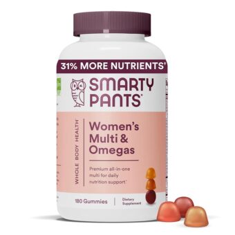 SmartyPants Women's Multivitamin Gummies: Omega 3 Fish Oil (EPA/DHA), Methylfolate, CoQ10, Vitamin D3, C, Vitamin B12, B6, Vitamin A, K & Zinc, Gluten Free, 180 Count (30 Day...