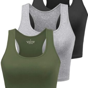 Sports Crop Tank Tops for Women Cropped Workout Tops Racerback Running Yoga Tanks Cotton Sleeveless Gym Shirts 3 Pack