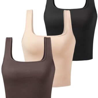 Sports Crop Tank Tops for Women Cropped Workout Tops Racerback Running Yoga Tanks Cotton Sleeveless Gym Shirts 3 Pack